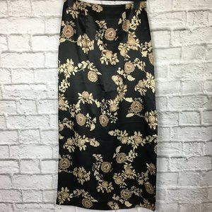 I.N. San Francisco Black & Gold Floral Maxi Skirt